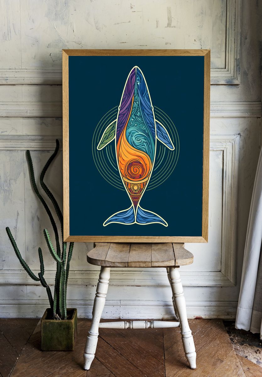 Abstract Whale Illustration Poster. — room view 1