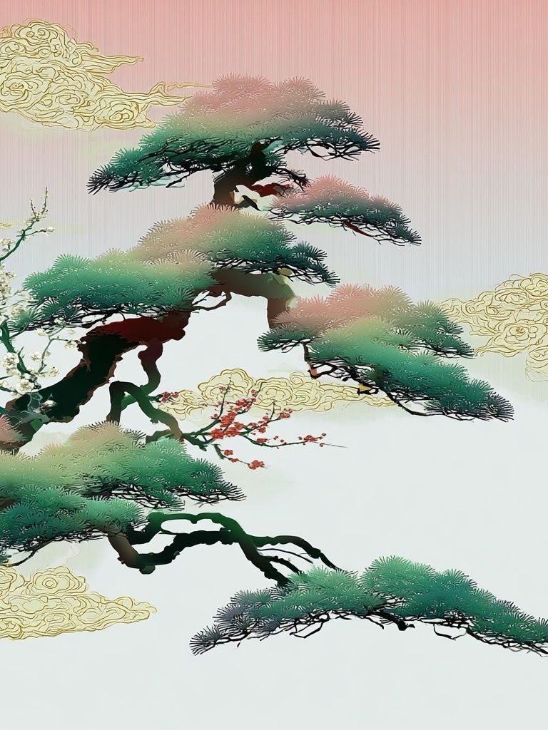 Zen Pine Clouds Illustration Poster. poster detail
