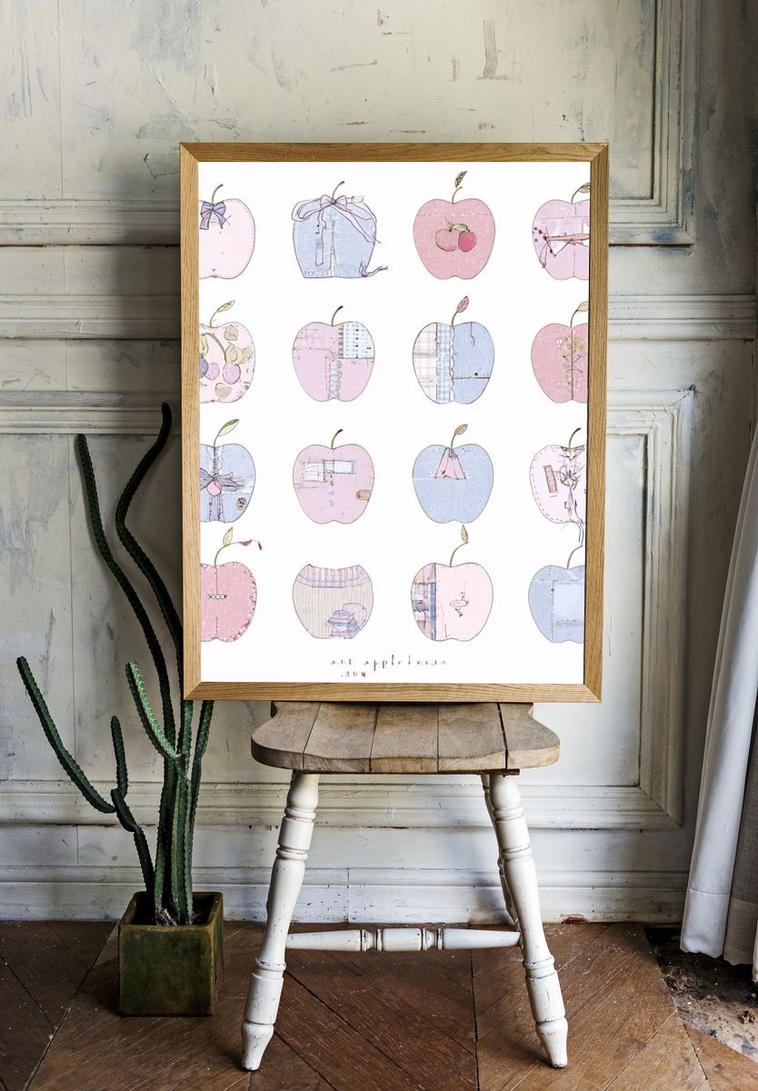 Pastel Apple Collage Illustration Poster. room preview