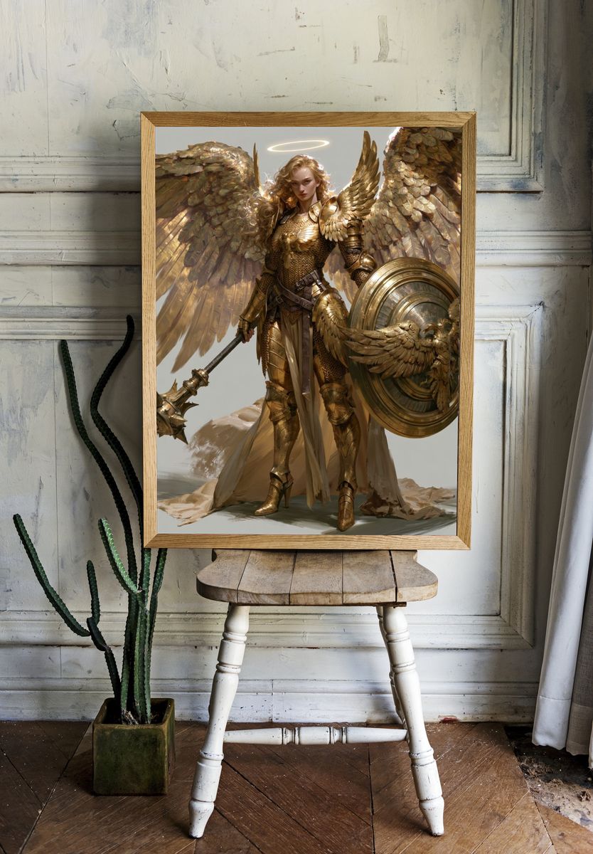Golden Winged Warrior Fantasy Print. — room view 1