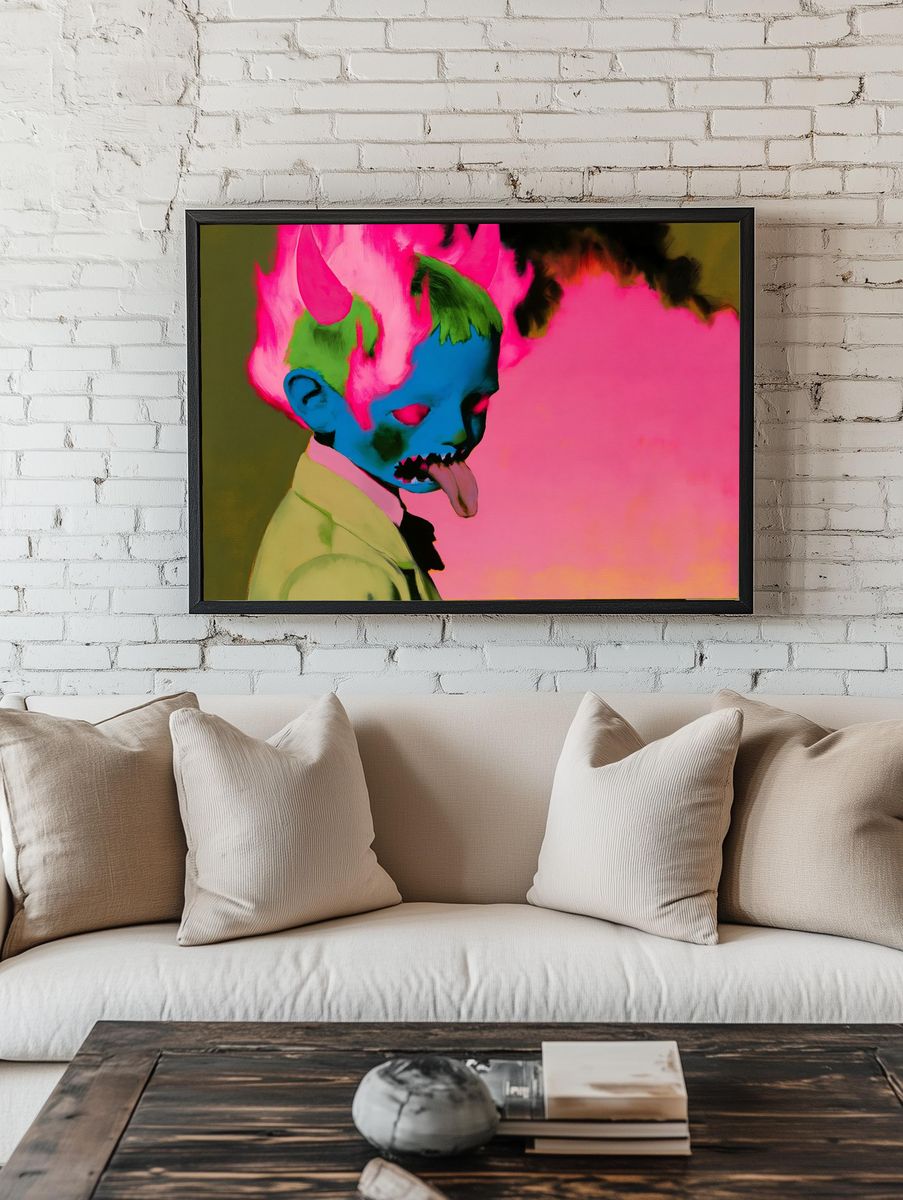 Neon Skull Child Illustration Print. — room view 1