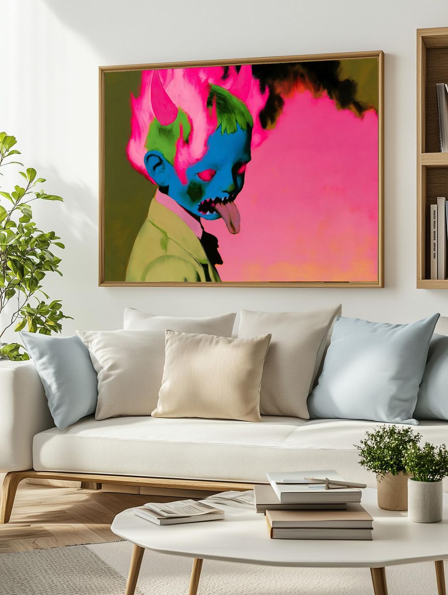 Neon Skull Child Illustration Print. — room view 2