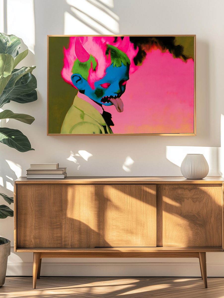 Neon Skull Child Illustration Print. — room view 3