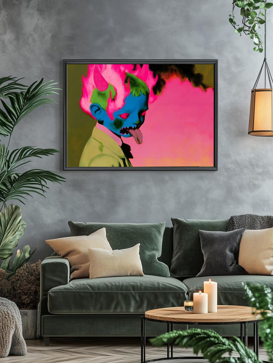 Neon Skull Child Illustration Print. — room view 4