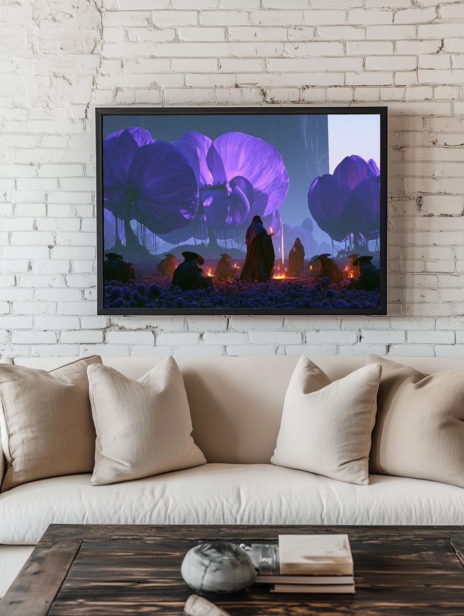 Mystic Violet Bloom Fantasy Print. room preview
