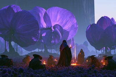 Mystic Violet Bloom Fantasy Print. poster