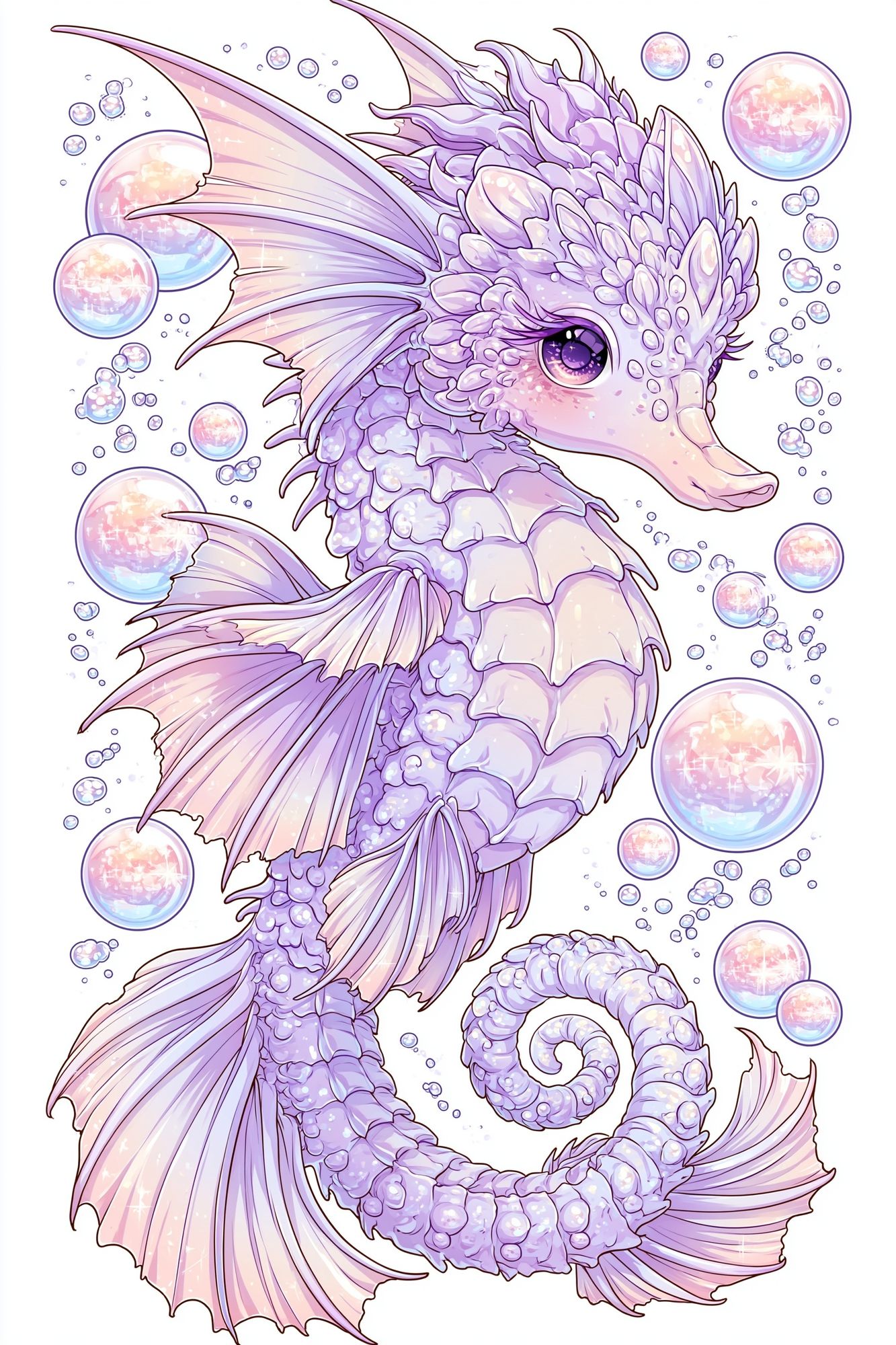 Pastel Seahorse Fantasy Illustration Poster. poster detail