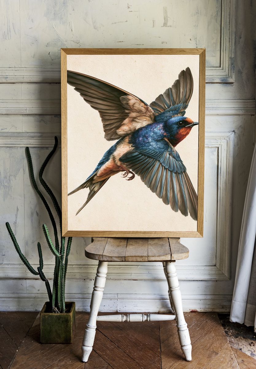 Swallow in Flight Illustration Poster. room preview