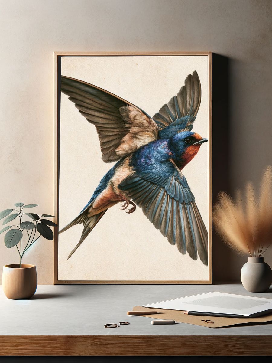 Swallow in Flight Illustration Poster. — room view 2
