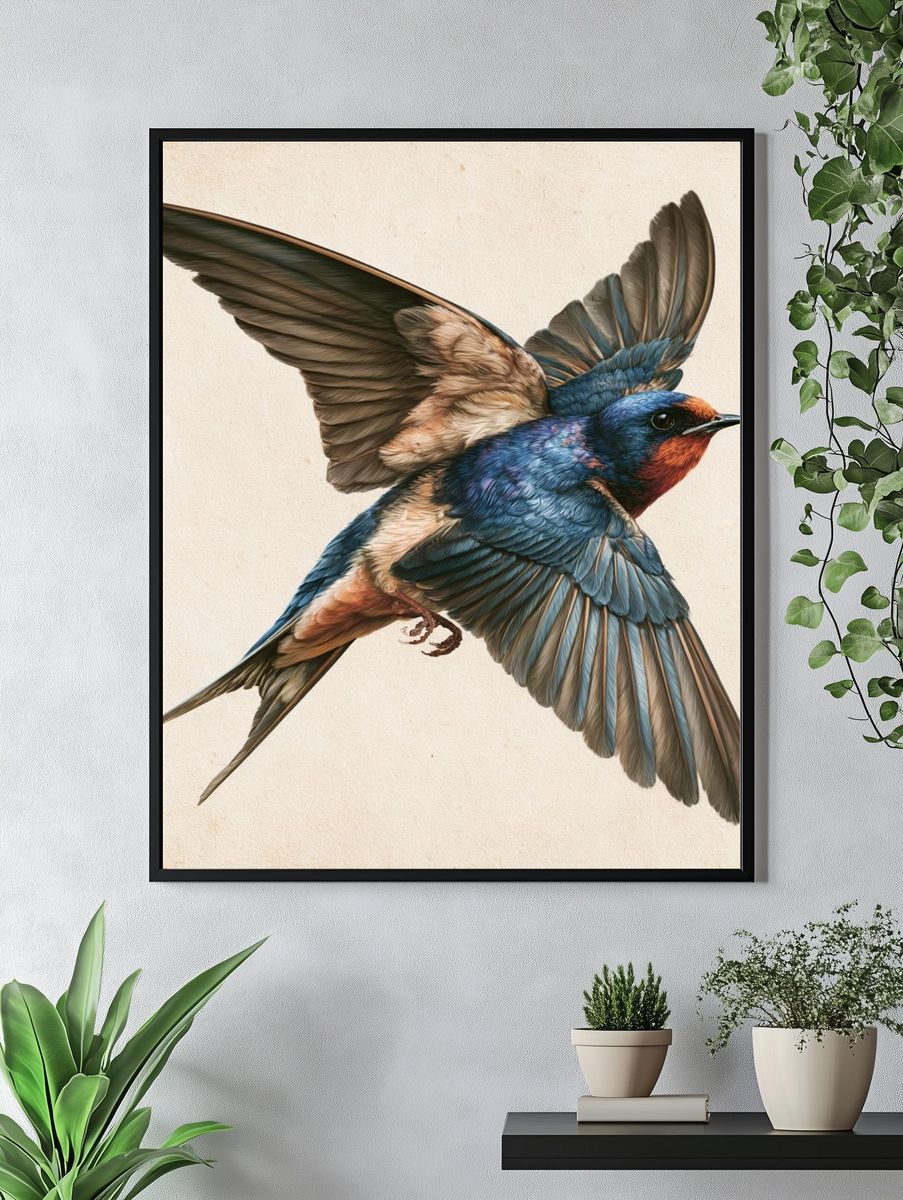 Swallow in Flight Illustration Poster. — room view 4
