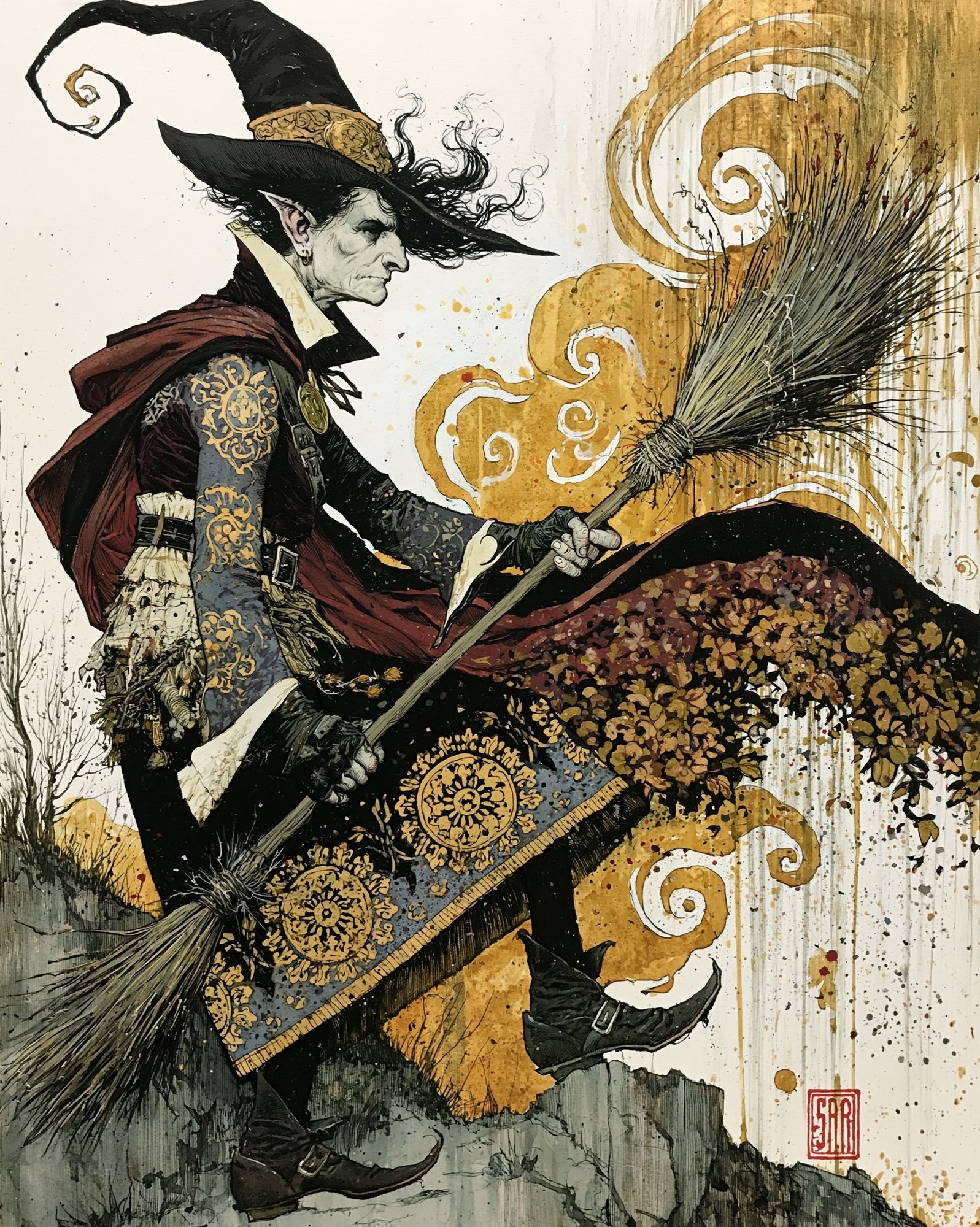 Witch on Broom Illustration Poster. poster — illustration art