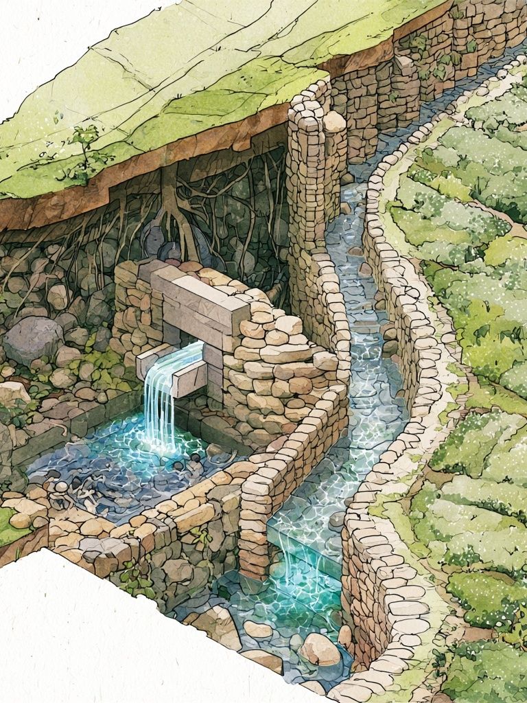 Terraced Stone Waterway Illustration Poster. poster detail