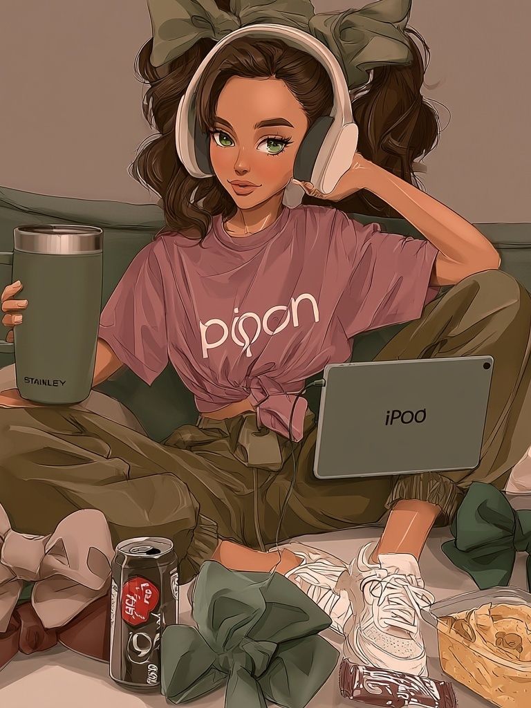 Cozy Girl with Headphones Illustration Poster. poster detail