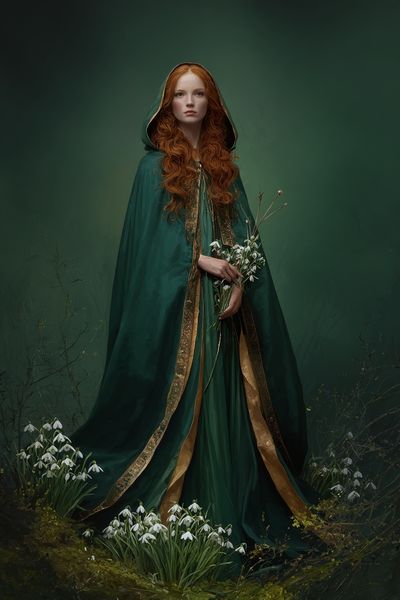Green Cloaked Woman Illustration Poster. poster print