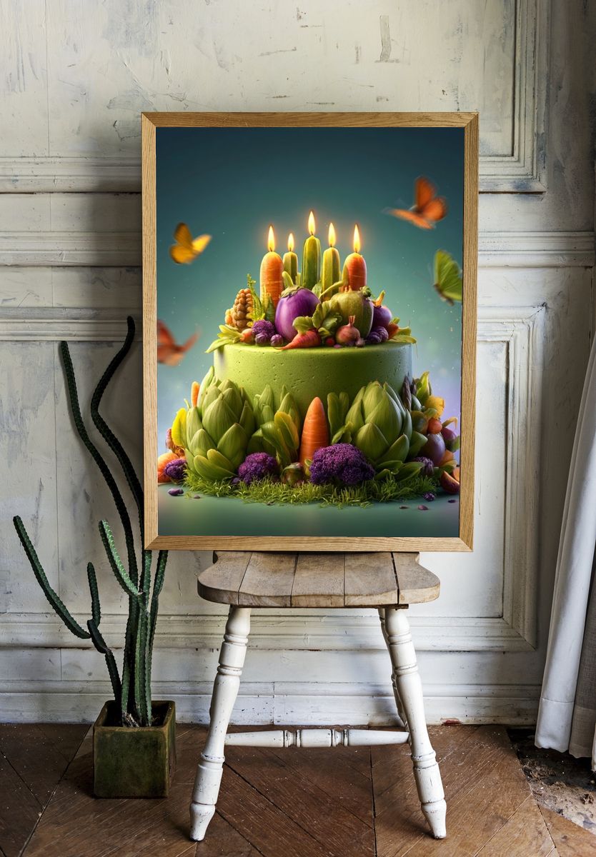 Vegetable Candle Cake Illustration Poster. — room view 1