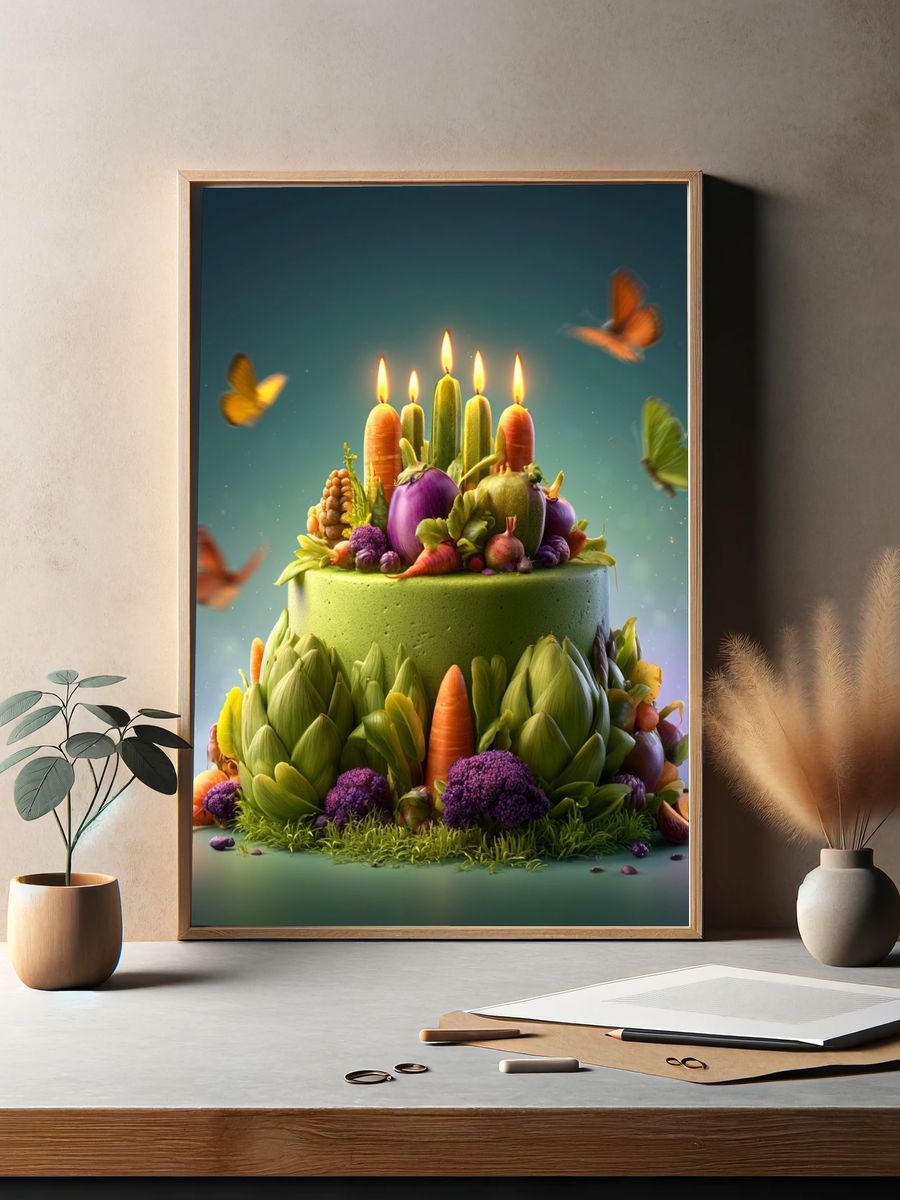 Vegetable Candle Cake Illustration Poster. — room view 2