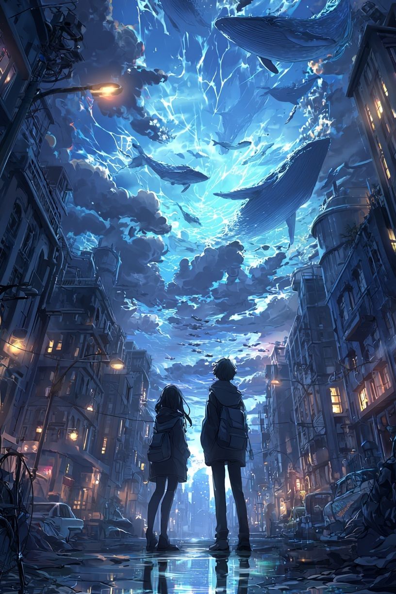 Whale Sky Cityscape Poster. poster — illustration art
