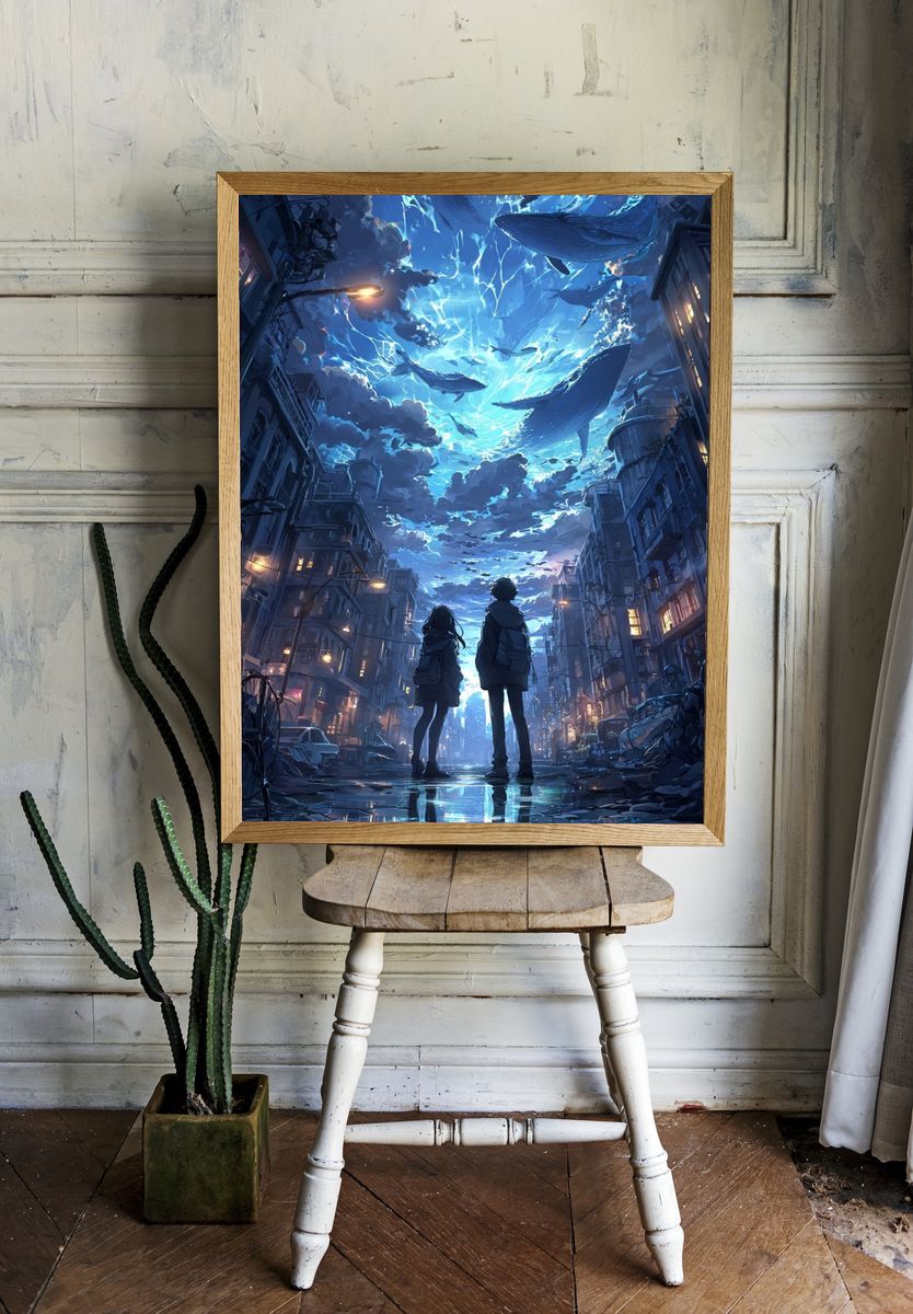 Whale Sky Cityscape Poster. — room view 1
