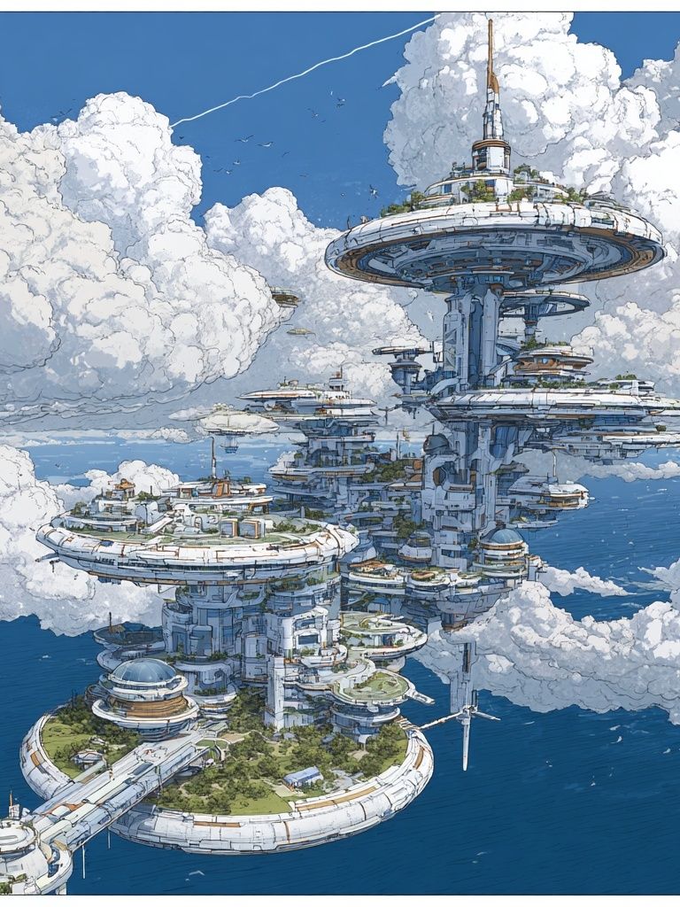 Floating Sky City Sci-Fi Illustration Poster. poster — illustration art