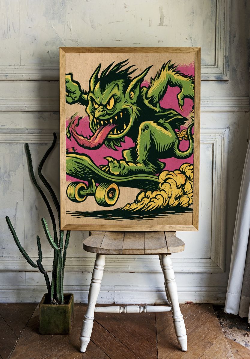 Goblin Skateboard Illustration Poster. — room view 1