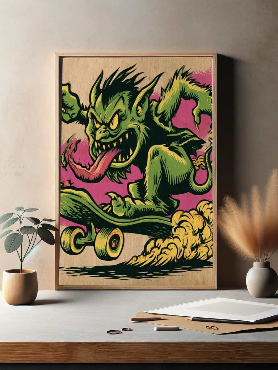 Goblin Skateboard Illustration Poster. — room view 2