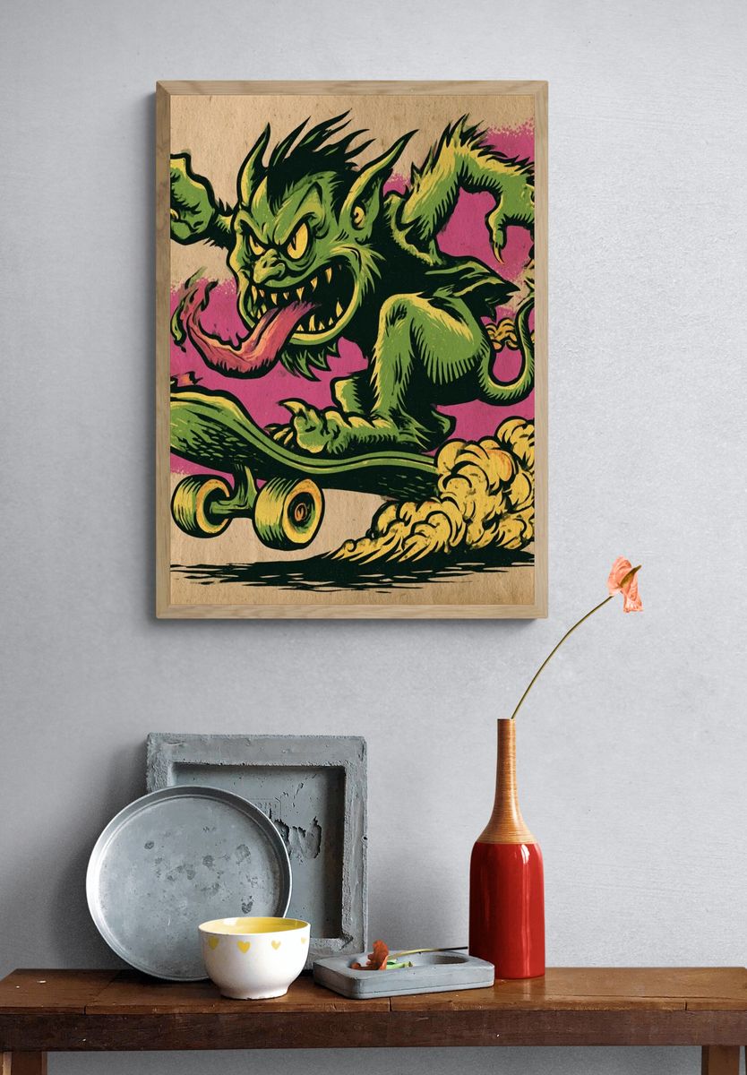 Goblin Skateboard Illustration Poster. — room view 3