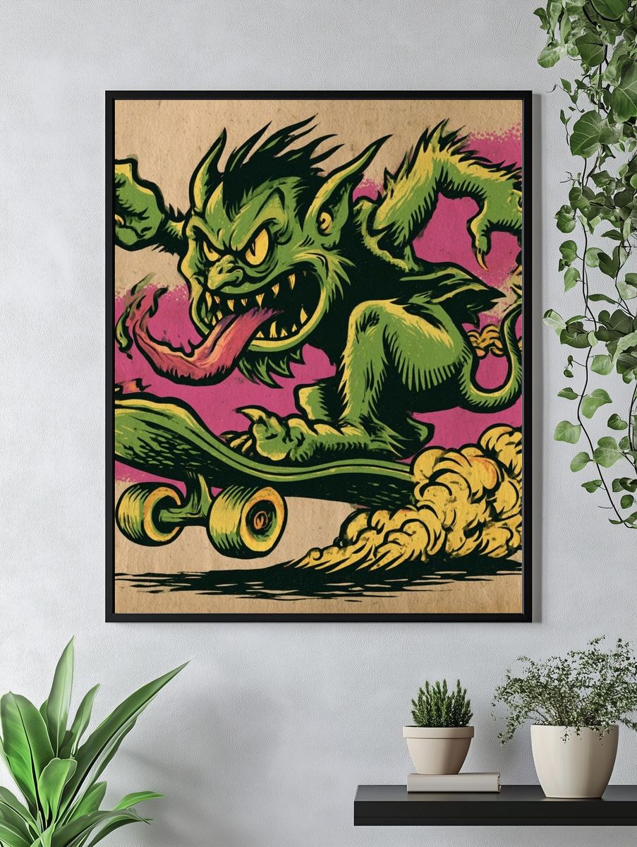 Goblin Skateboard Illustration Poster. — room view 4