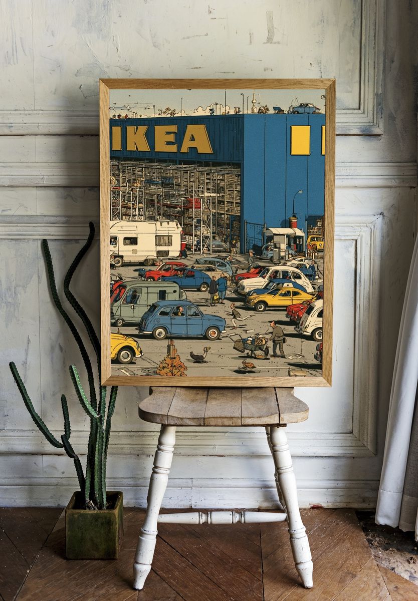 IKEA Parking Lot Vintage Illustration Poster. — room view 1