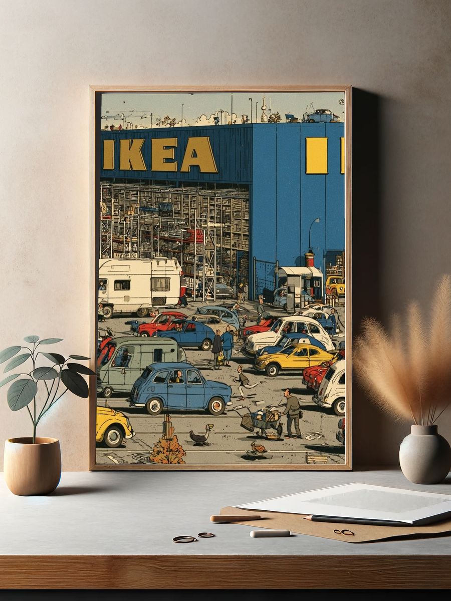 IKEA Parking Lot Vintage Illustration Poster. — room view 2