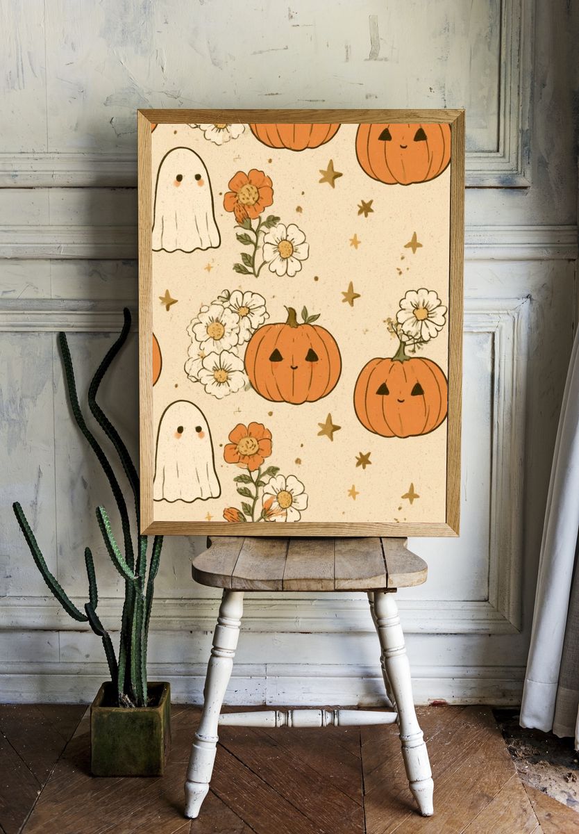 Halloween Pumpkin Pattern Print. — room view 1