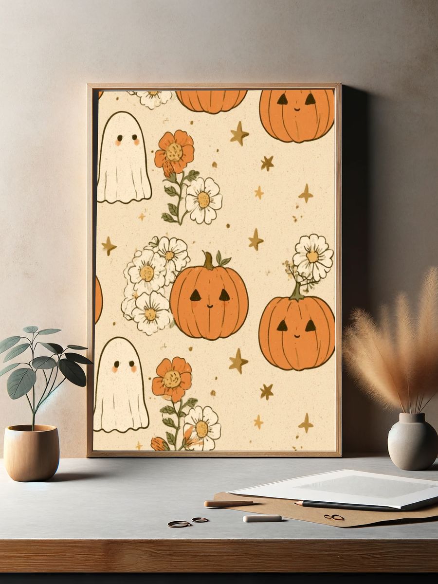 Halloween Pumpkin Pattern Print. — room view 2