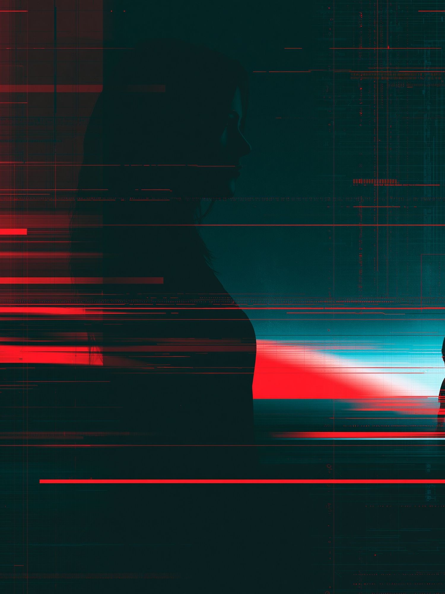 Cyber Silhouette Glitch Poster. poster — illustration art