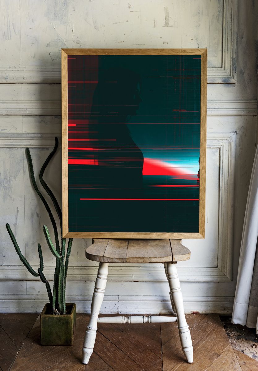 Cyber Silhouette Glitch Poster. room preview