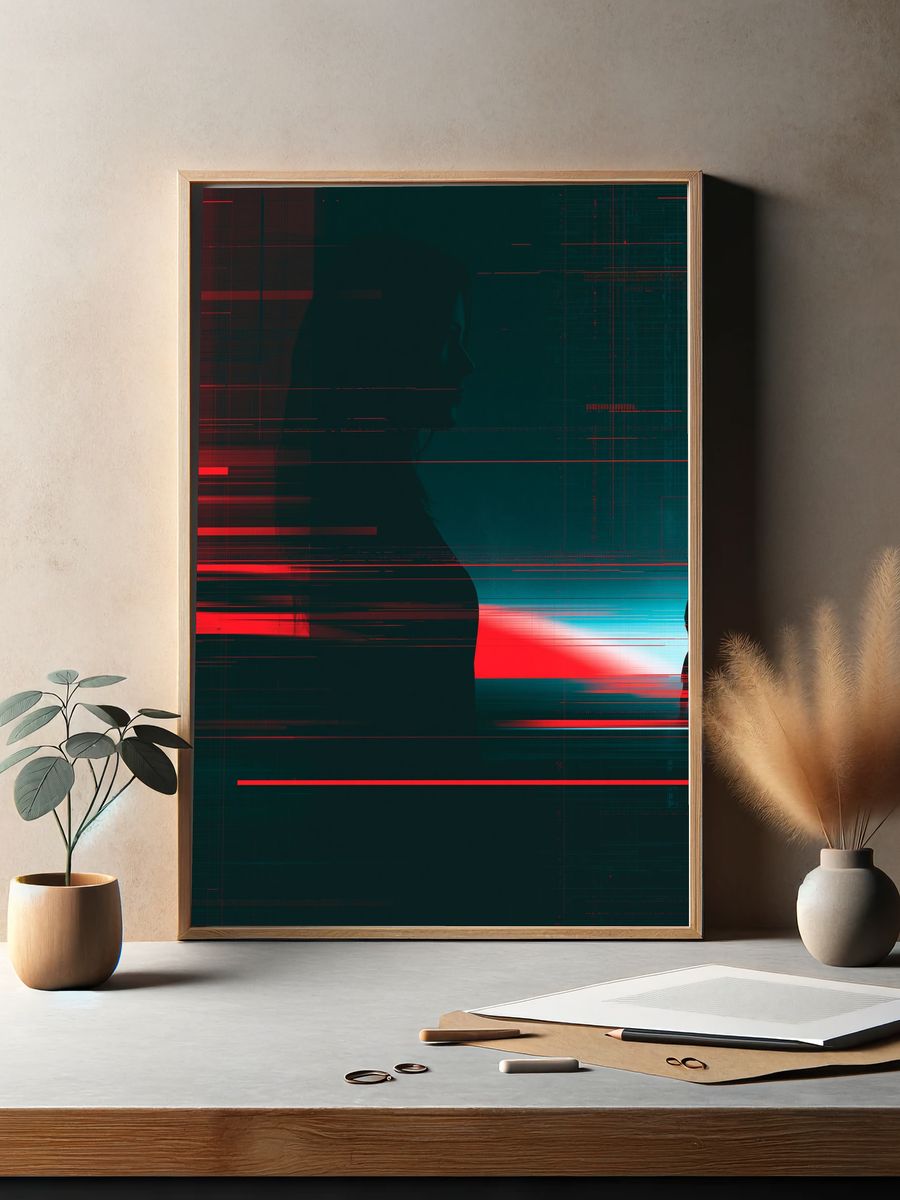 Cyber Silhouette Glitch Poster. — room view 2