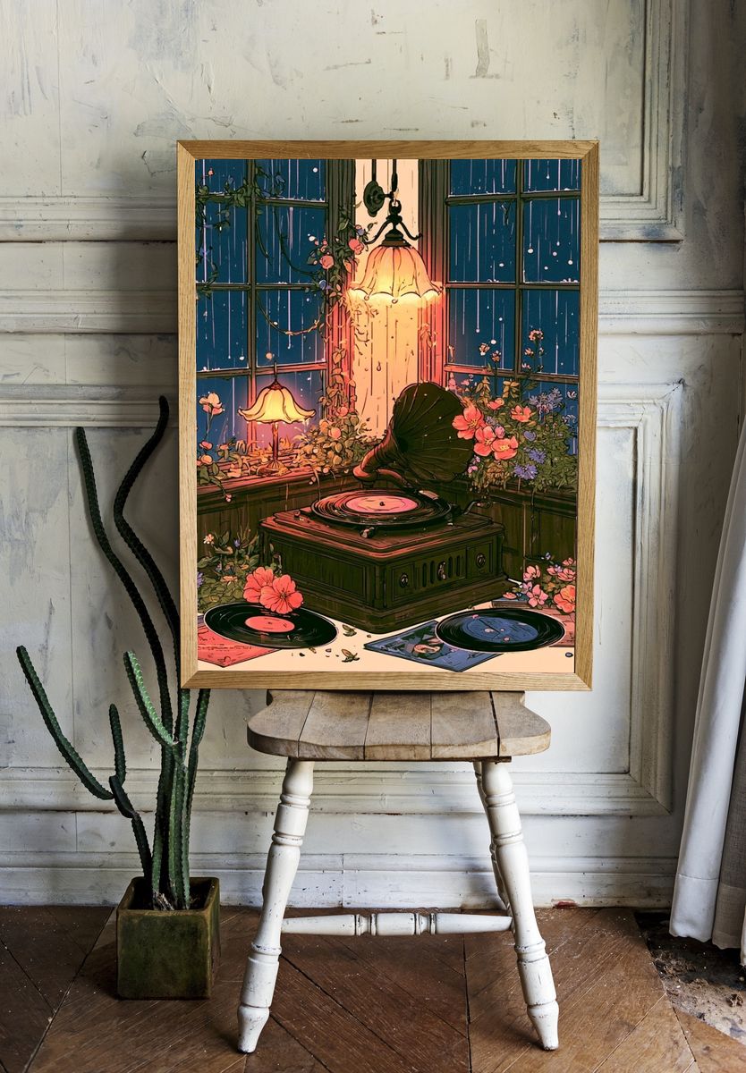 Vinyl Garden Glow Illustration Poster. room preview