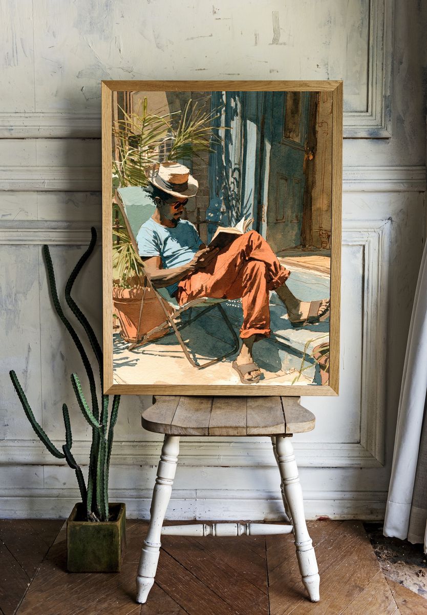 Sunlit Reader Portrait Print. room preview