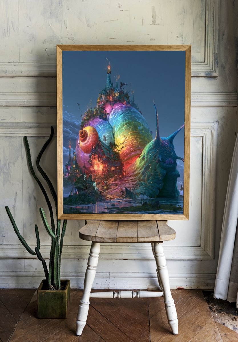 Rainbow Snail Castle Fantasy Print. — room view 1