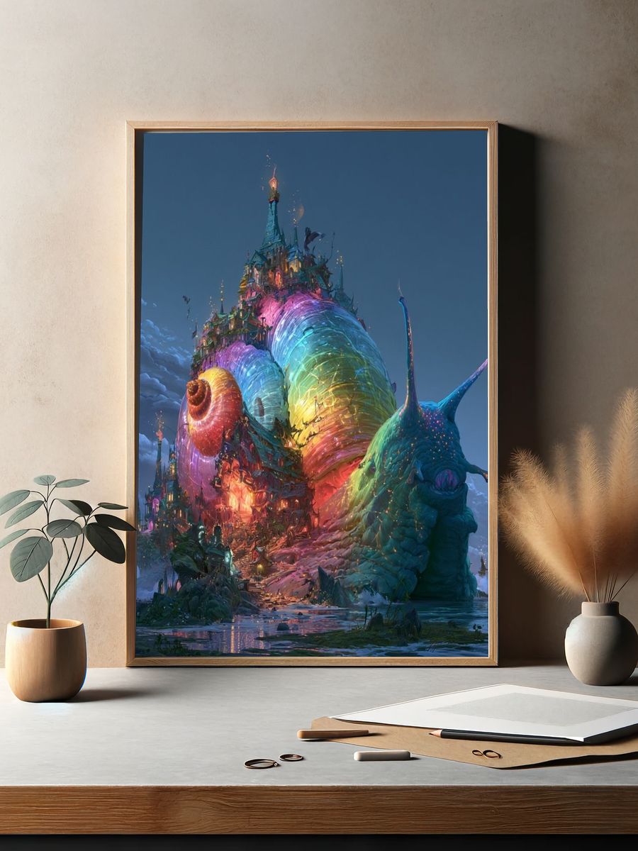 Rainbow Snail Castle Fantasy Print. — room view 2