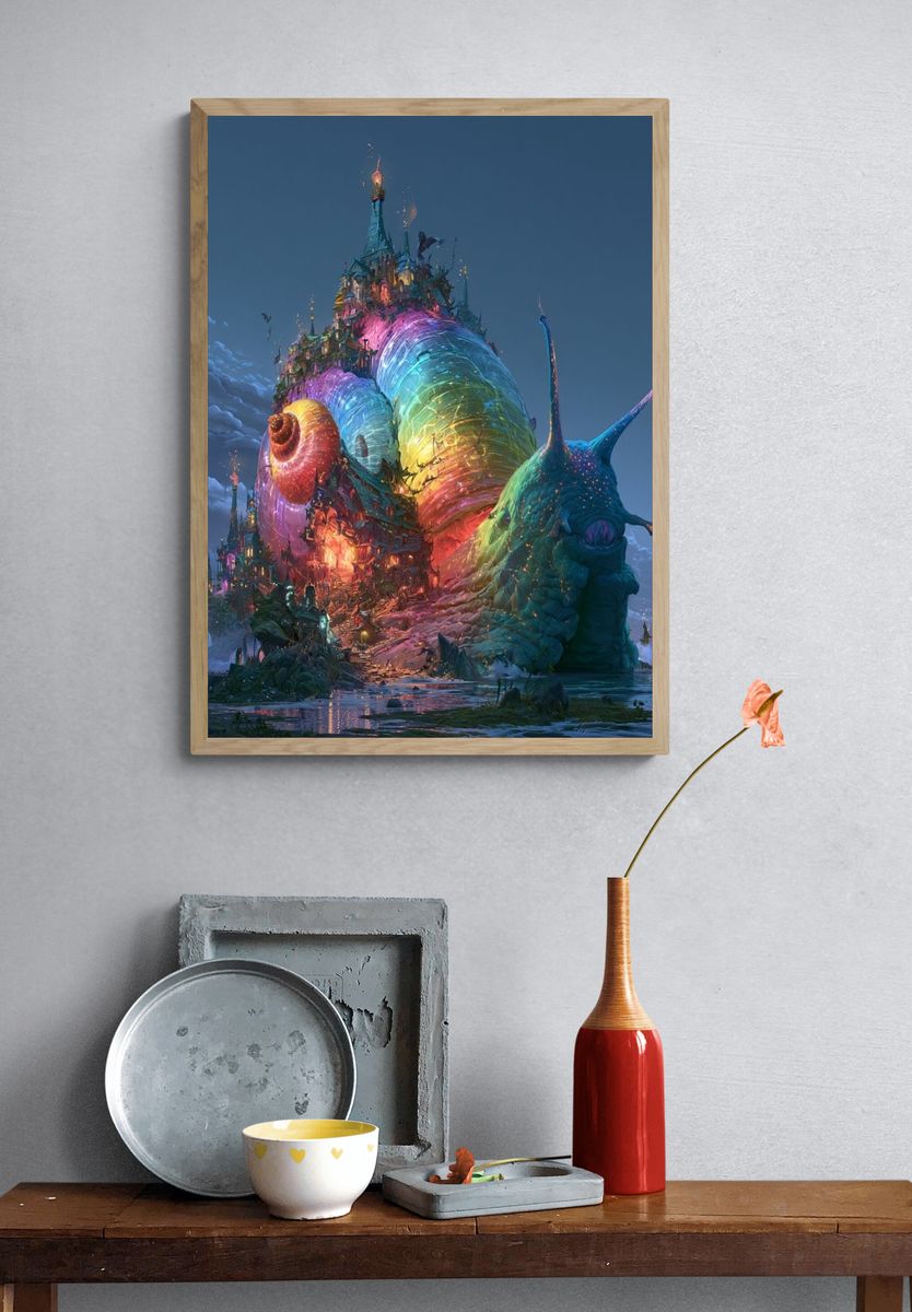 Rainbow Snail Castle Fantasy Print. — room view 3