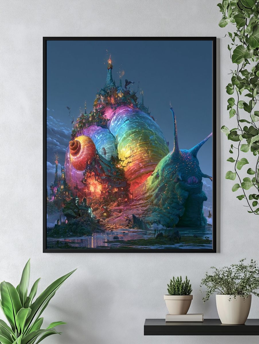 Rainbow Snail Castle Fantasy Print. — room view 4