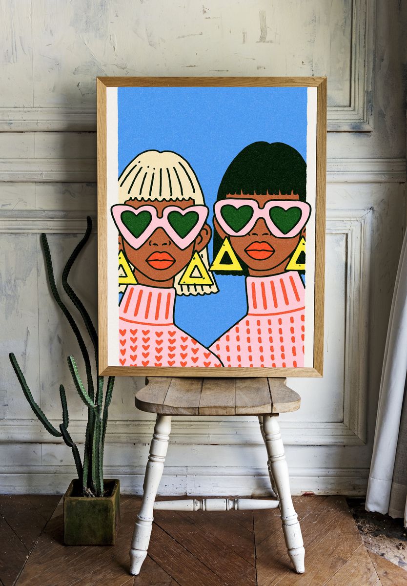Heart Sunglasses Duo Illustration Poster. — room view 1