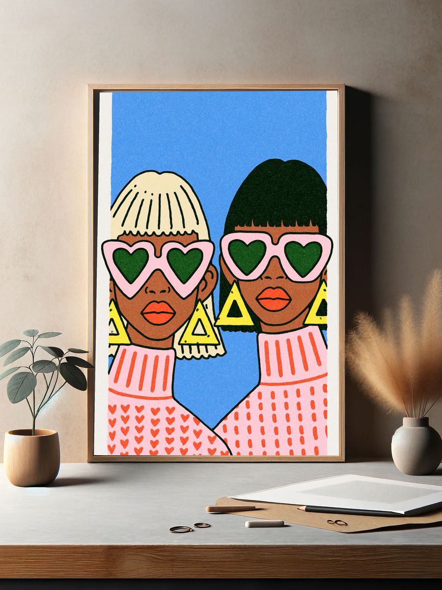 Heart Sunglasses Duo Illustration Poster. — room view 2