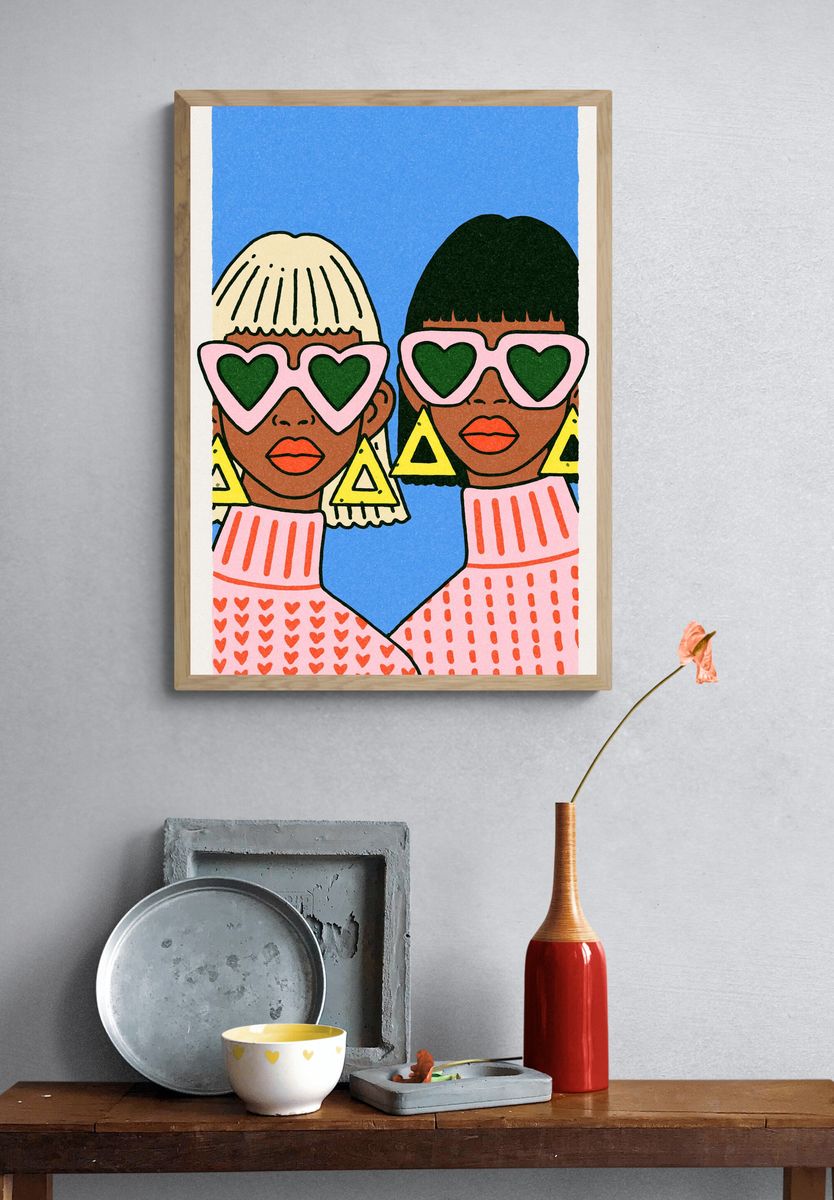 Heart Sunglasses Duo Illustration Poster. — room view 3