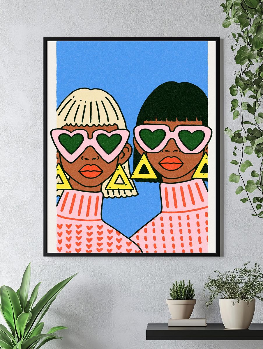 Heart Sunglasses Duo Illustration Poster. — room view 4