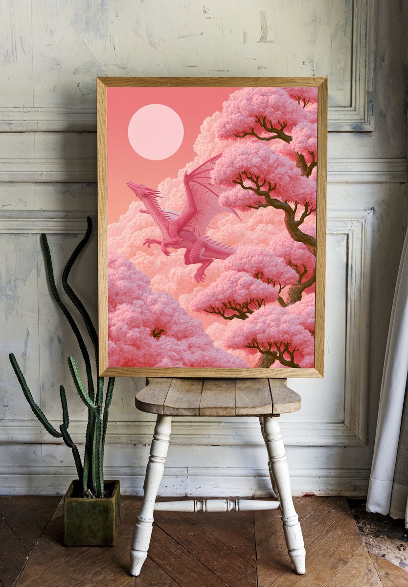 Pink Dragon in Cherry Blossom Poster. room preview
