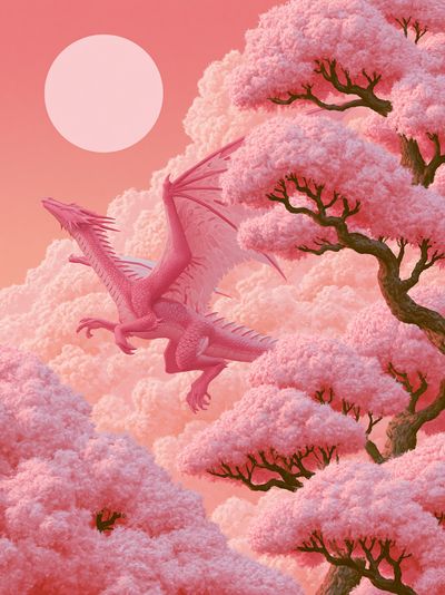 Pink Dragon in Cherry Blossom Poster. poster print