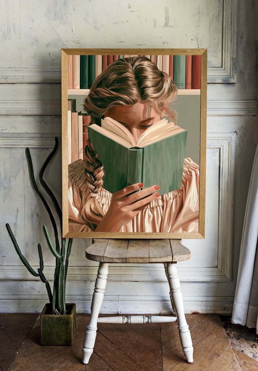 Girl Reading Book Illustration Poster. room preview