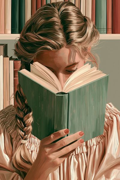 Girl Reading Book Illustration Poster. poster print