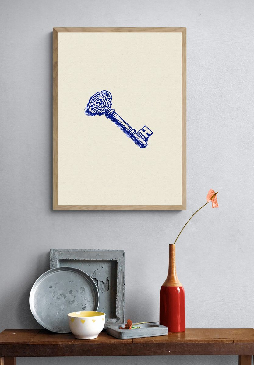 Ornate Skeleton Key Illustration Poster. — room view 3