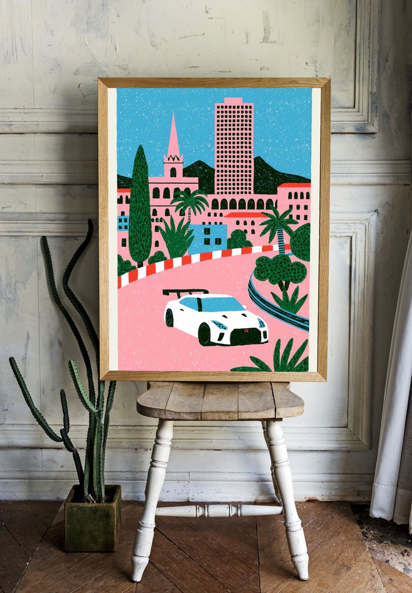 Racing Cityscape Illustration Poster. — room view 1